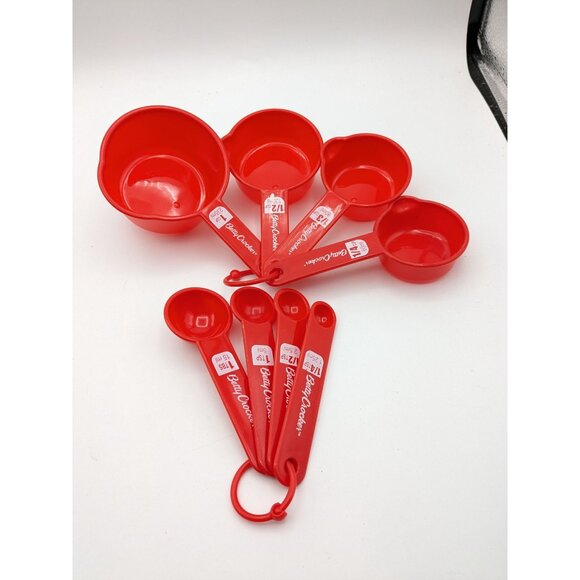Vintage Betty Crocker Nesting Hanging Measuring Cups And Spoons Red - Picture 2 of 7